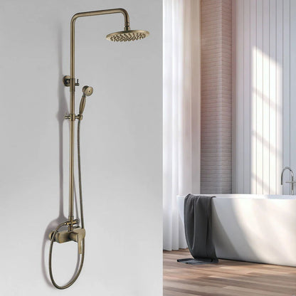 Antique Brass Exposed Wall Mount Shower Set with 200mm Rain Shower Head and Hand Shower - Homary