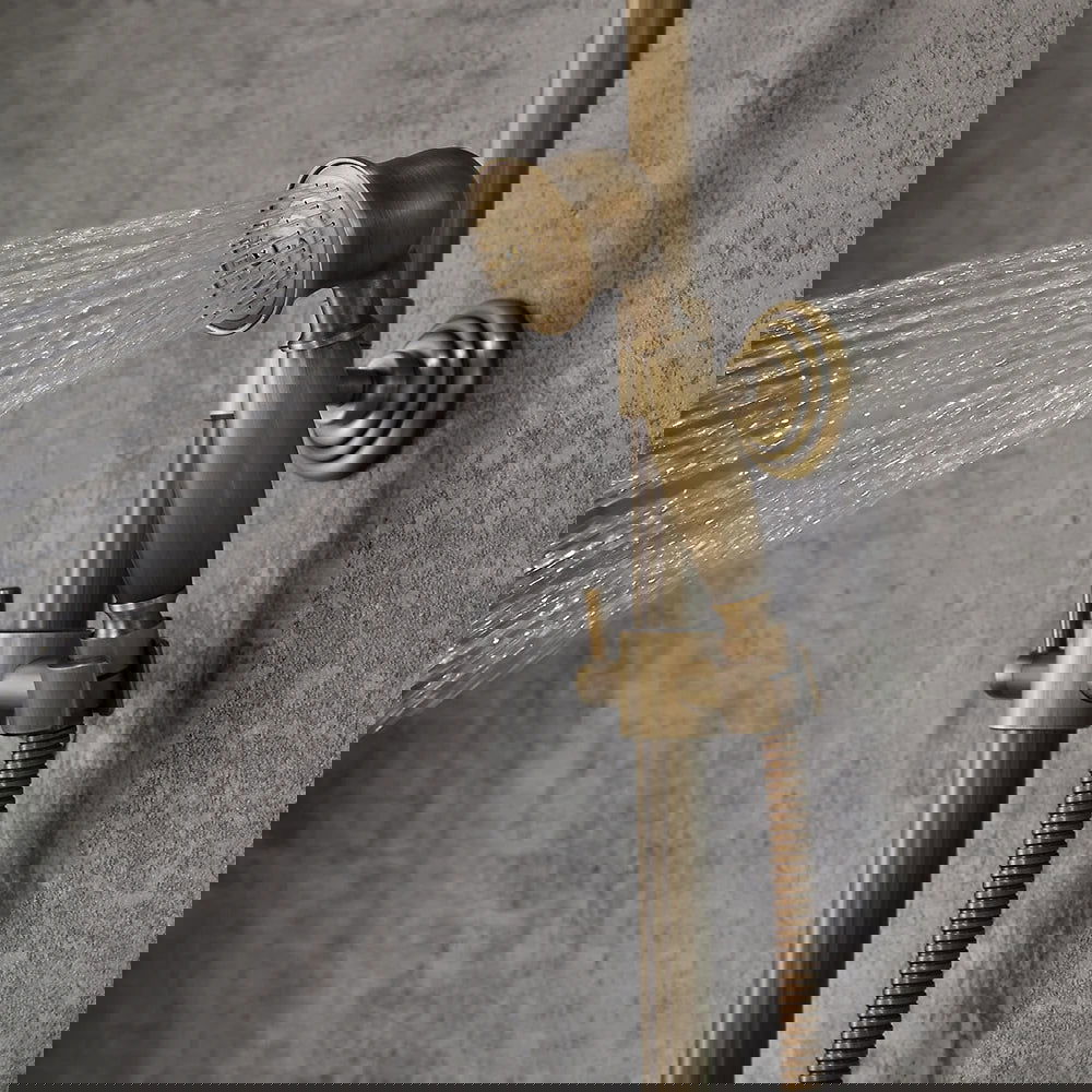 Antique Brass Single Lever Exposed Rain Shower System with Hand Shower & Bath Filler - 