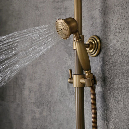 Antique Brass Single Lever Exposed Rain Shower System with Hand Shower & Bath Filler - 