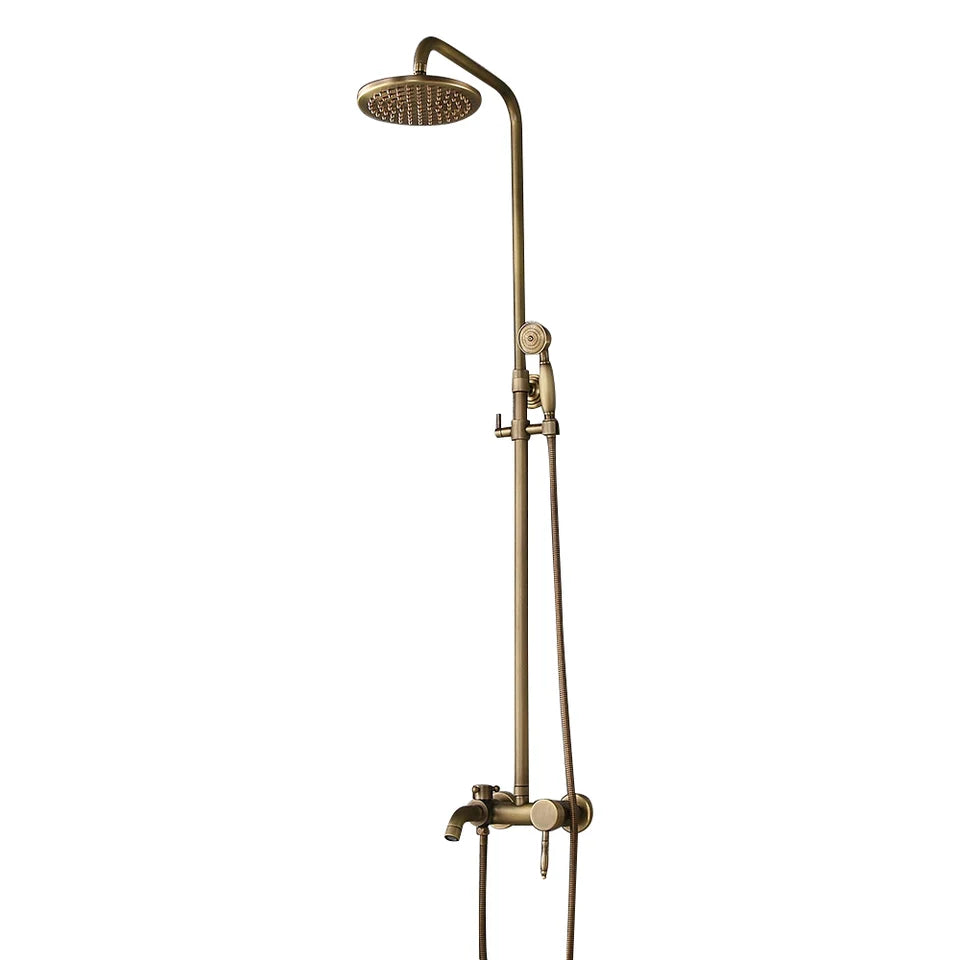 Antique Brass Single Lever Exposed Rain Shower System with Hand Shower & Bath Filler - 