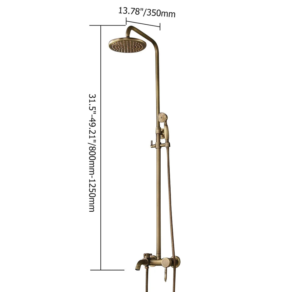 Antique Brass Single Lever Exposed Rain Shower System with Hand Shower & Bath Filler - 