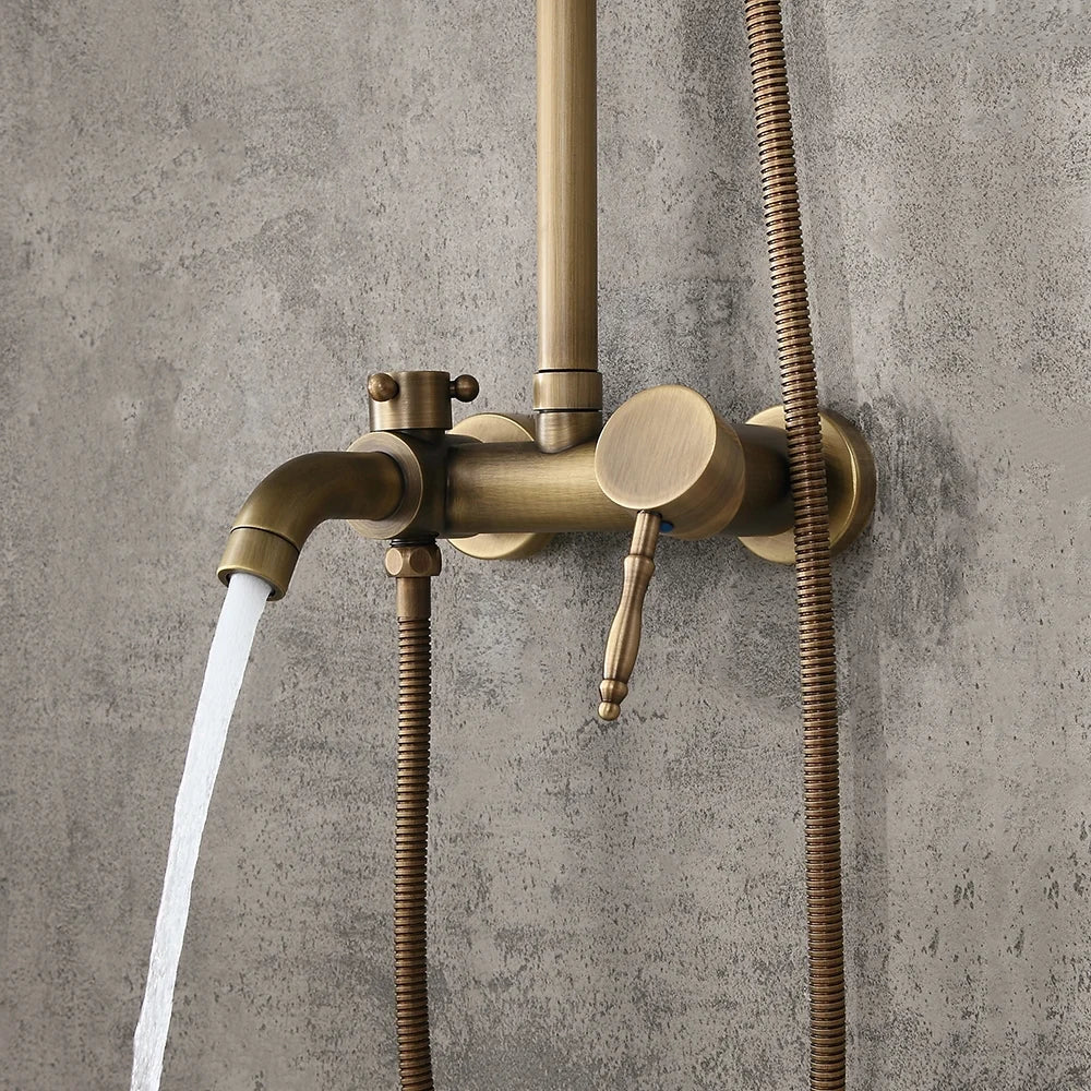Antique Brass Single Lever Exposed Rain Shower System with Hand Shower & Bath Filler - 