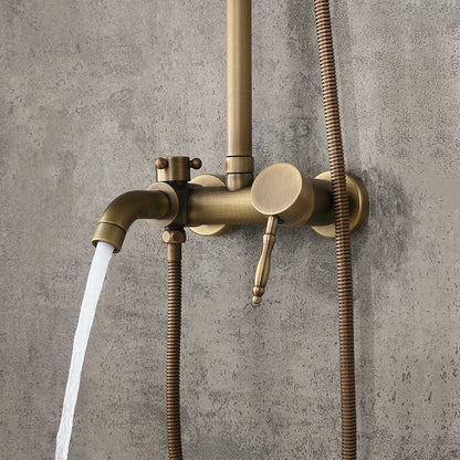 Antique Brass Single Lever Exposed Rain Shower System with Hand Shower & Bath Filler - 