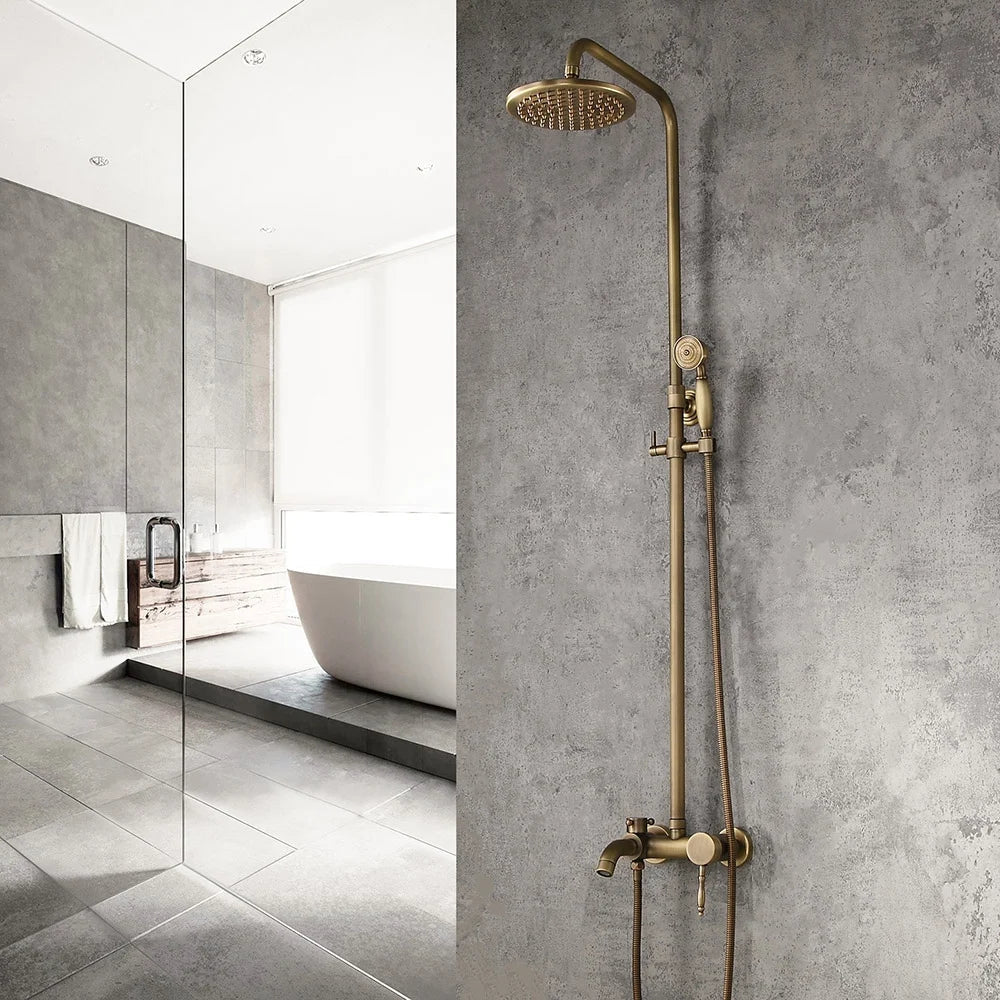 Antique Brass Single Lever Exposed Rain Shower System with Hand Shower & Bath Filler - Homary