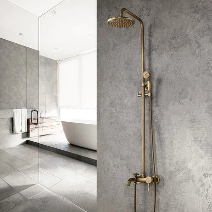 Antique Brass Single Lever Exposed Rain Shower System with Hand Shower & Bath Filler - Homary