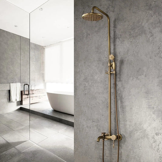 Antique Brass Single Lever Exposed Rain Shower System with Hand Shower & Bath Filler - Homary