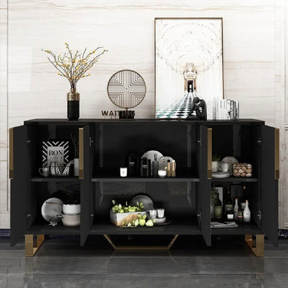 Aro Modern Black Wood Sideboard Cabinet 4 Doors for Kitchen Storage 1500mm Wide - 