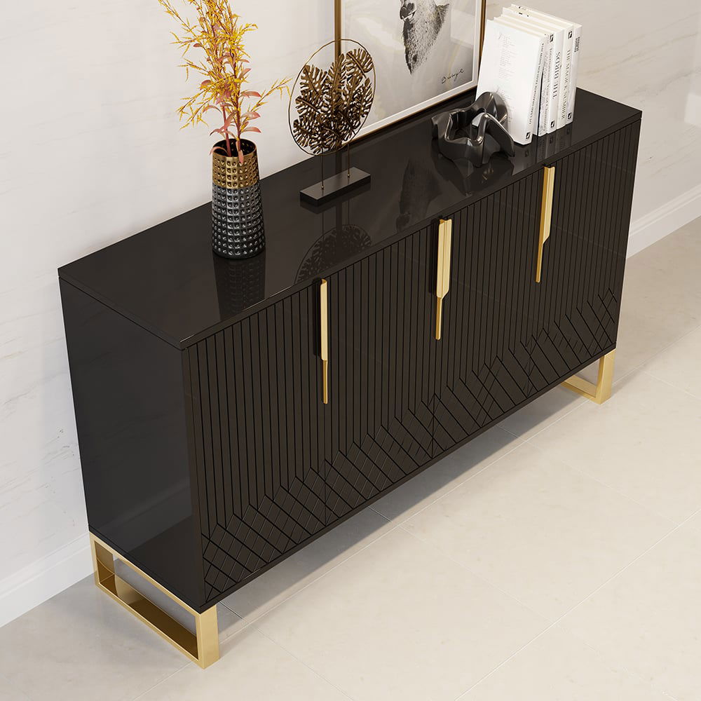 Aro Modern Black Wood Sideboard Cabinet 4 Doors for Kitchen Storage 1500mm Wide - 