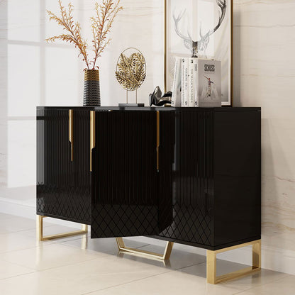 Aro Modern Black Wood Sideboard Cabinet 4 Doors for Kitchen Storage 1500mm Wide - 