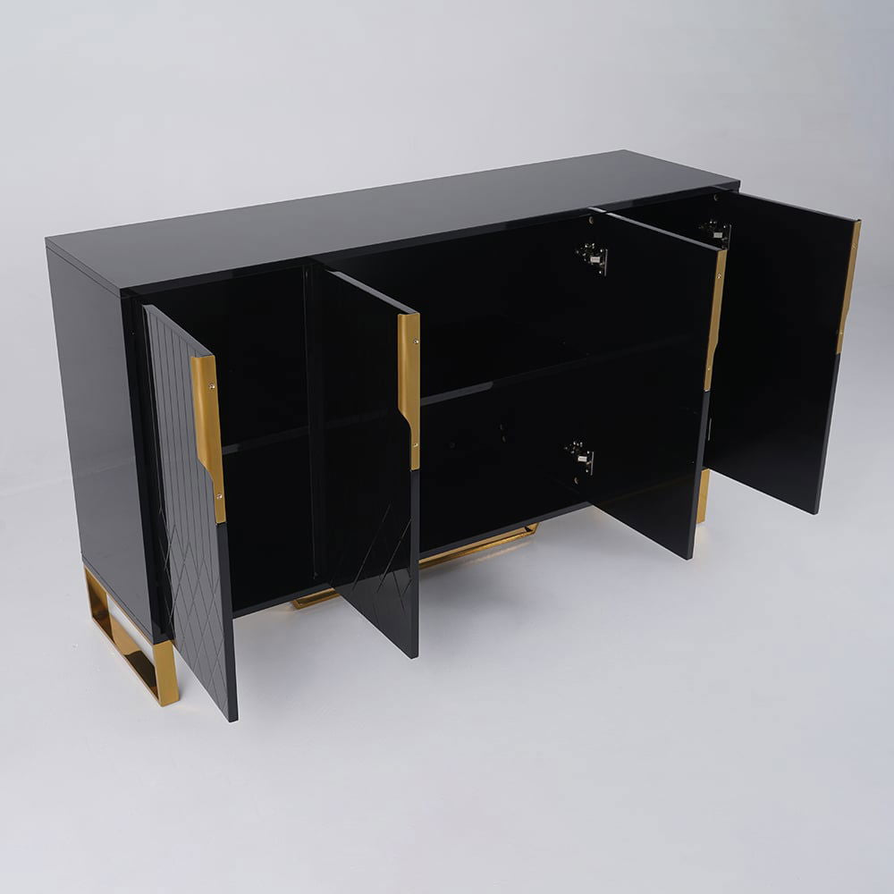 Aro Modern Black Wood Sideboard Cabinet 4 Doors for Kitchen Storage 1500mm Wide - 