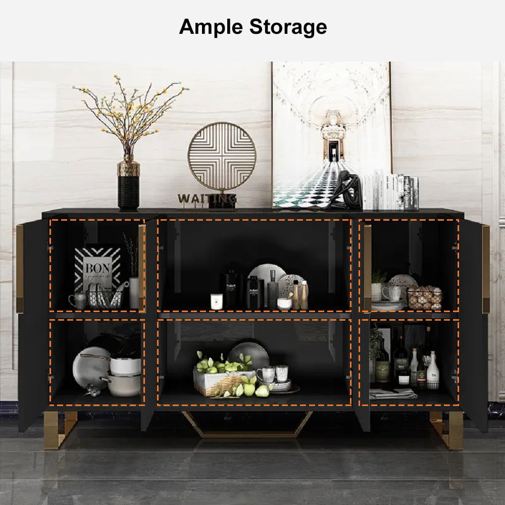 Aro Modern Black Wood Sideboard Cabinet 4 Doors for Kitchen Storage 1500mm Wide - 