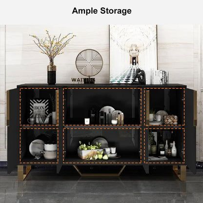 Aro Modern Black Wood Sideboard Cabinet 4 Doors for Kitchen Storage 1500mm Wide - 