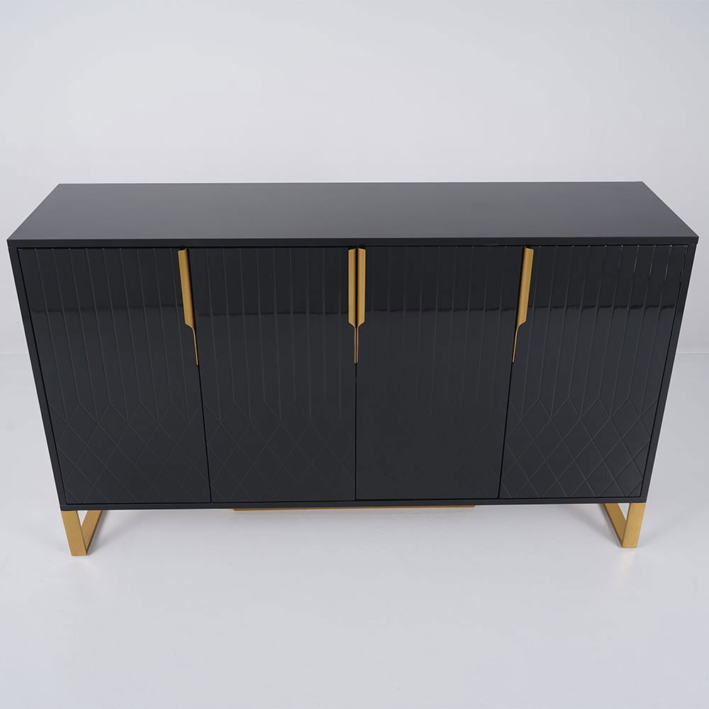 Aro Modern Black Wood Sideboard Cabinet 4 Doors for Kitchen Storage 1500mm Wide - 