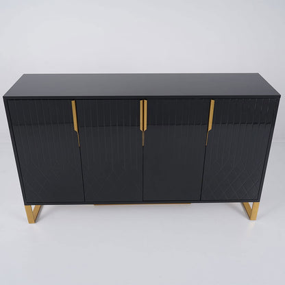 Aro Modern Black Wood Sideboard Cabinet 4 Doors for Kitchen Storage 1500mm Wide - 