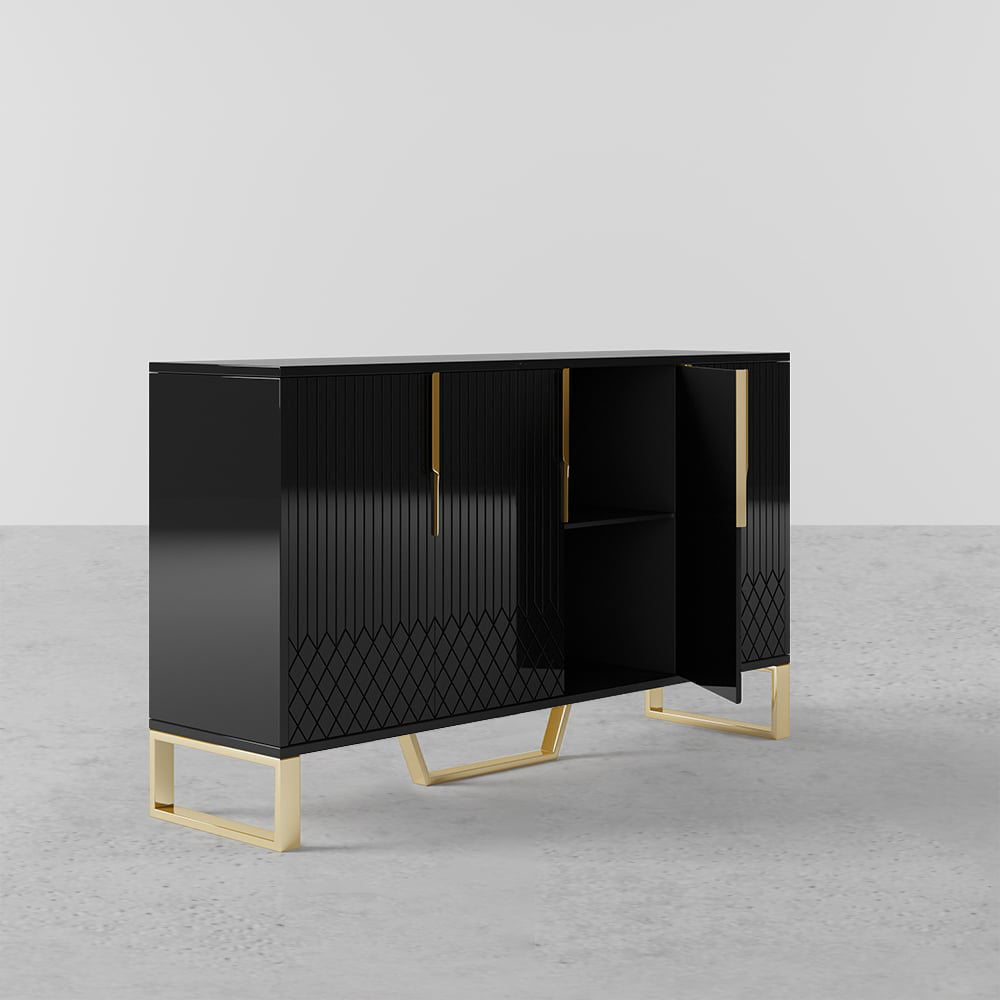Aro Modern Black Wood Sideboard Cabinet 4 Doors for Kitchen Storage 1500mm Wide - 