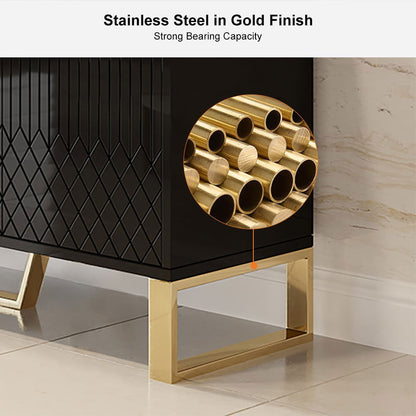 Aro Modern Black Wood Sideboard Cabinet 4 Doors for Kitchen Storage 1500mm Wide - 