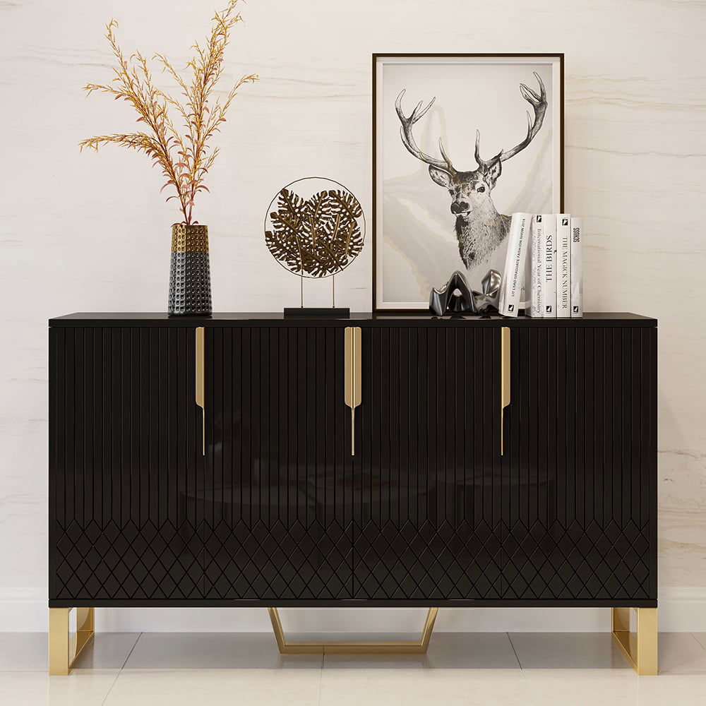 Aro Modern Black Wood Sideboard Cabinet 4 Doors for Kitchen Storage 1500mm Wide - Homary