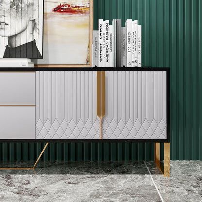 Aro Modern White Black Wood TV Stand with 2 Drawers 4 Doors Media Console for 2032mm TV - 