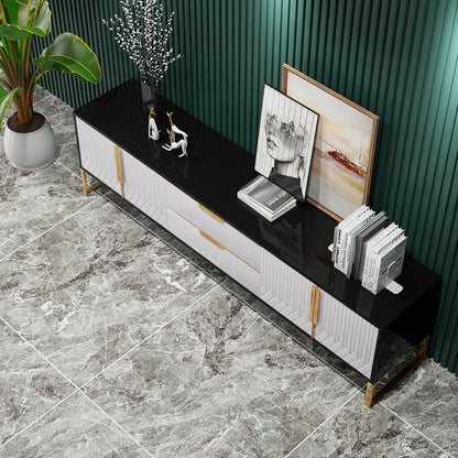 Aro Modern White Black Wood TV Stand with 2 Drawers 4 Doors Media Console for 2032mm TV - 