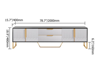 Aro Modern White Black Wood TV Stand with 2 Drawers 4 Doors Media Console for 2032mm TV - 