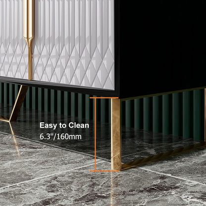 Aro Modern White Black Wood TV Stand with 2 Drawers 4 Doors Media Console for 2032mm TV - 