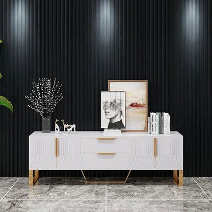 Aro Modern White Black Wood TV Stand with 2 Drawers 4 Doors Media Console for 2032mm TV - 