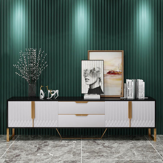 Aro Modern White Black Wood TV Stand with 2 Drawers 4 Doors Media Console for 2032mm TV - Approved By Design