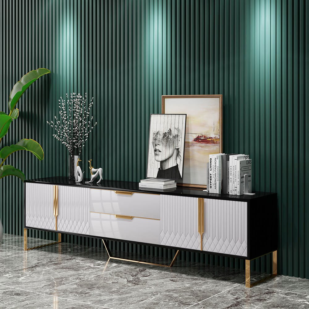 Aro Modern White Black Wood TV Stand with 2 Drawers 4 Doors Media Console for 2032mm TV - Approved By Design