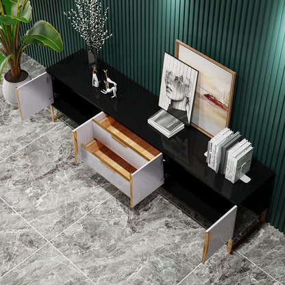 Aro Modern White Black Wood TV Stand with 2 Drawers 4 Doors Media Console for 2032mm TV - Approved By Design