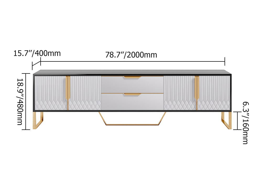 Aro Modern White Black Wood TV Stand with 2 Drawers 4 Doors Media Console for 2032mm TV - Approved By Design