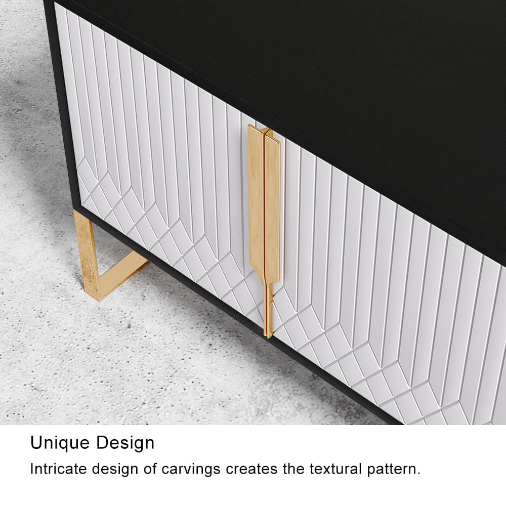 Aro Modern White Black Wood TV Stand with 2 Drawers 4 Doors Media Console for 2032mm TV - Approved By Design