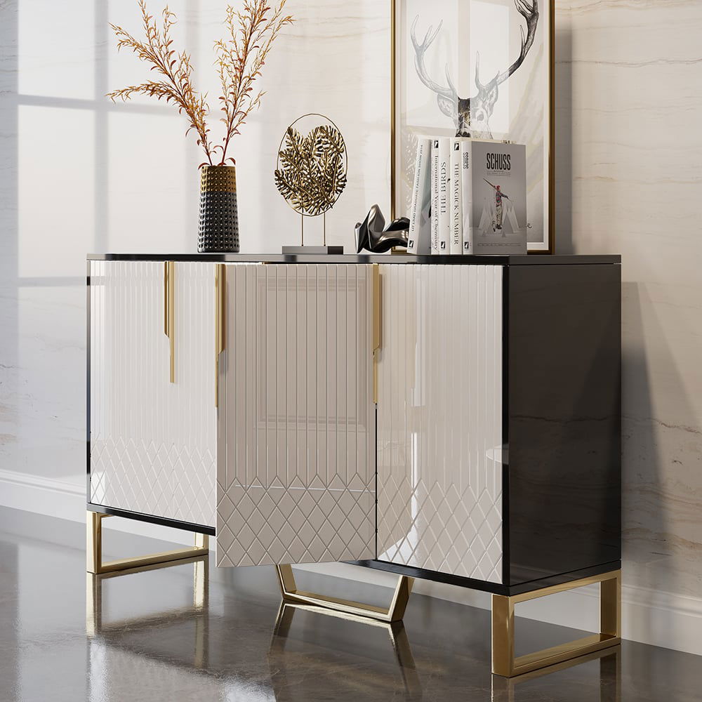 Aro Modern White and Black 1500mm Wide Wood Sideboard Buffet 4 Doors for Kitchen Storage - 