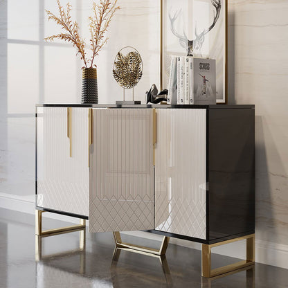 Aro Modern White and Black 1500mm Wide Wood Sideboard Buffet 4 Doors for Kitchen Storage - 