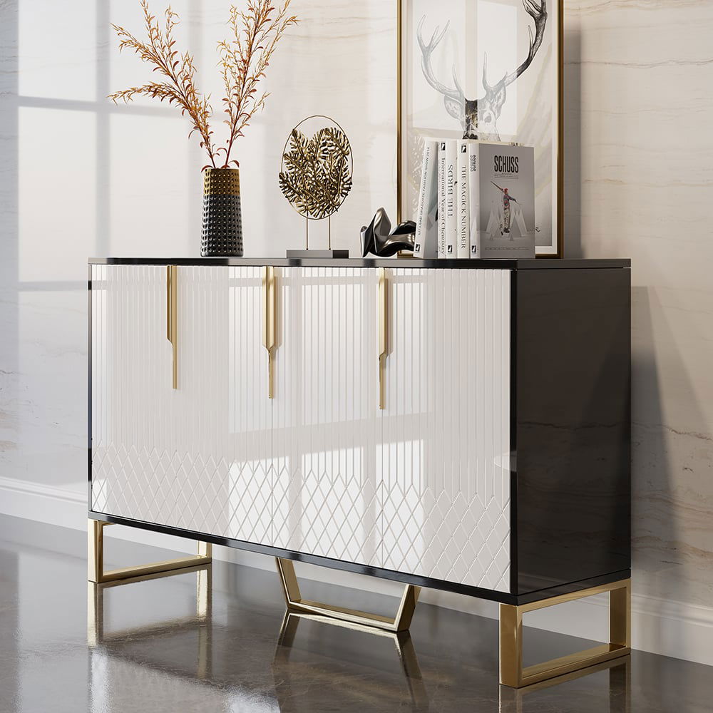 Aro Modern White and Black 1500mm Wide Wood Sideboard Buffet 4 Doors for Kitchen Storage - 