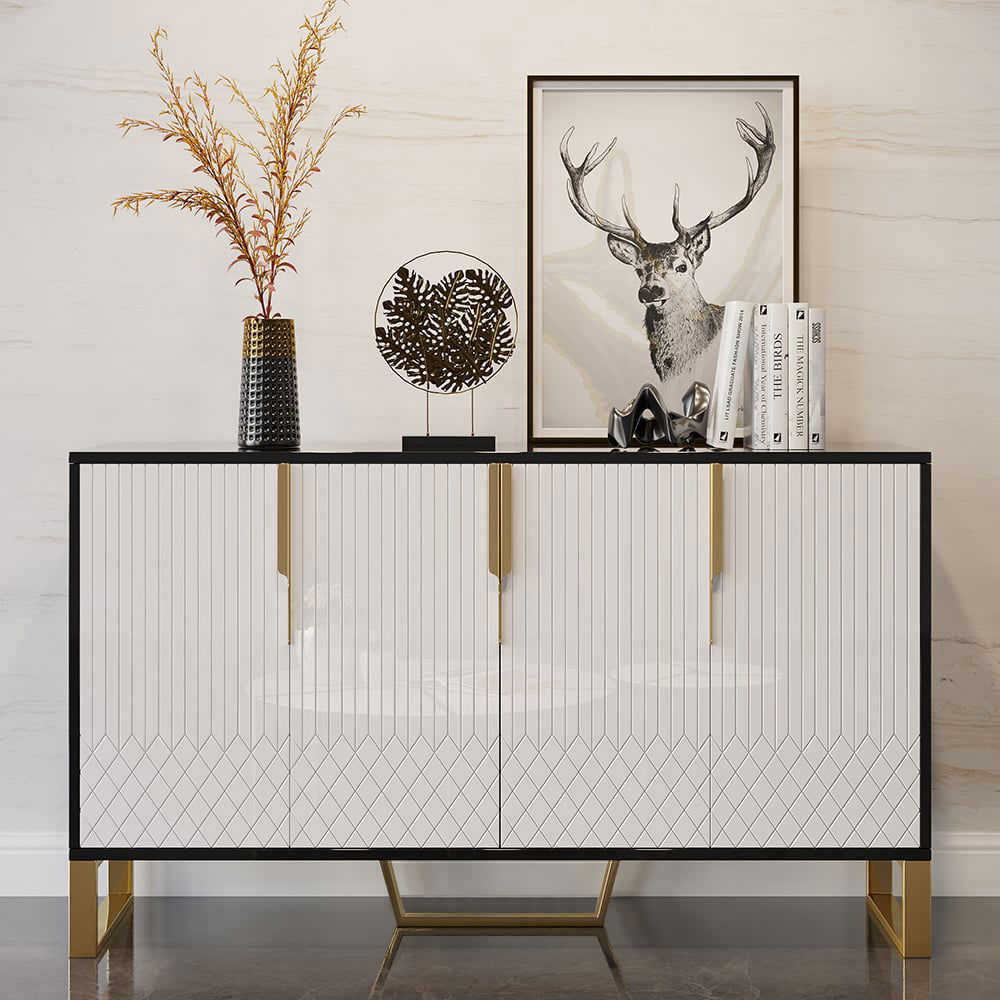 Aro Modern White and Black 1500mm Wide Wood Sideboard Buffet 4 Doors for Kitchen Storage - 