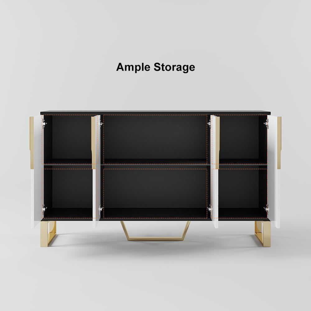 Aro Modern White and Black 1500mm Wide Wood Sideboard Buffet 4 Doors for Kitchen Storage - 