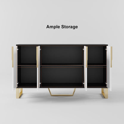 Aro Modern White and Black 1500mm Wide Wood Sideboard Buffet 4 Doors for Kitchen Storage - 