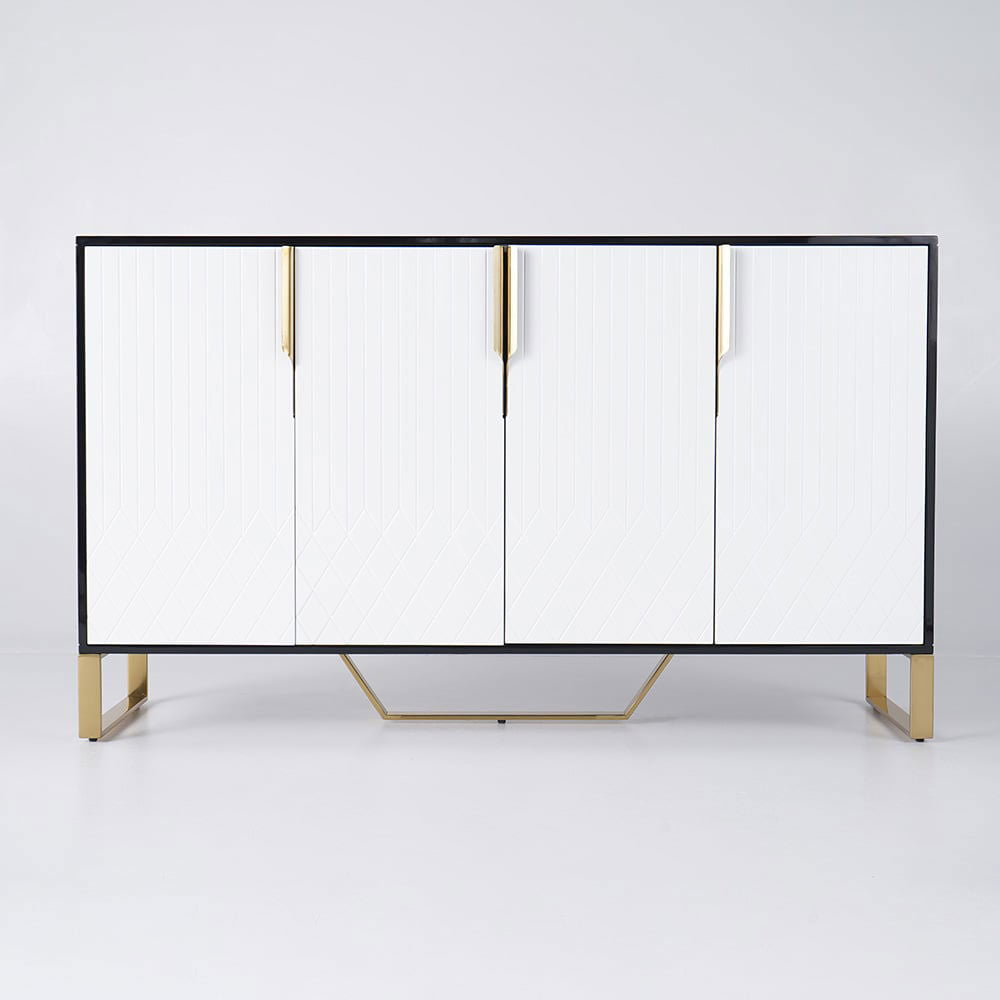 Aro Modern White and Black 1500mm Wide Wood Sideboard Buffet 4 Doors for Kitchen Storage - 