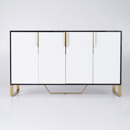 Aro Modern White and Black 1500mm Wide Wood Sideboard Buffet 4 Doors for Kitchen Storage - 