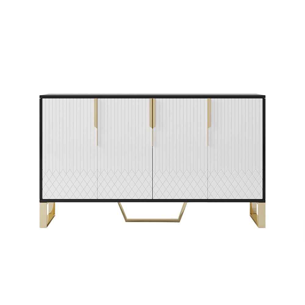 Aro Modern White and Black 1500mm Wide Wood Sideboard Buffet 4 Doors for Kitchen Storage - 