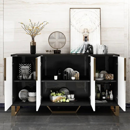 Aro Modern White and Black 1500mm Wide Wood Sideboard Buffet 4 Doors for Kitchen Storage - 