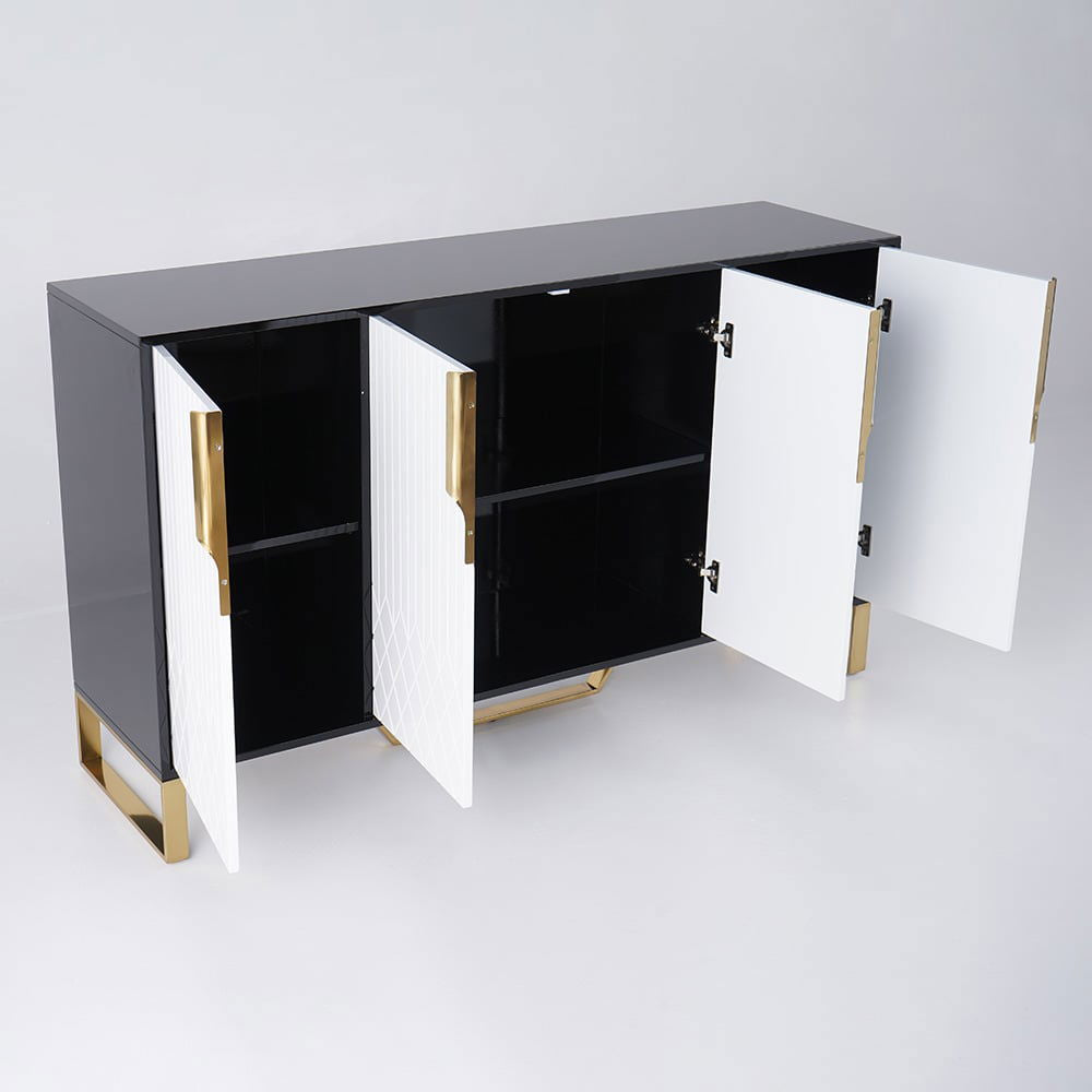 Aro Modern White and Black 1500mm Wide Wood Sideboard Buffet 4 Doors for Kitchen Storage - 