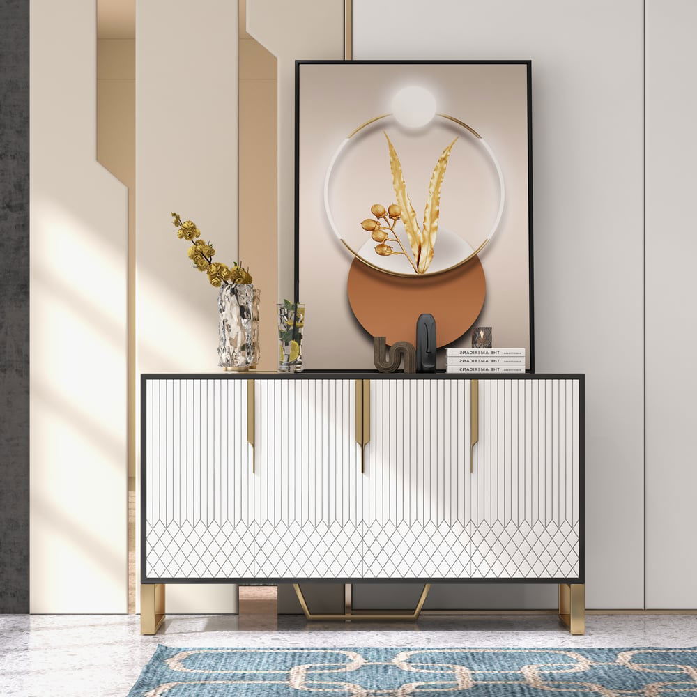 Aro Modern White and Black 1500mm Wide Wood Sideboard Buffet 4 Doors for Kitchen Storage - Homary