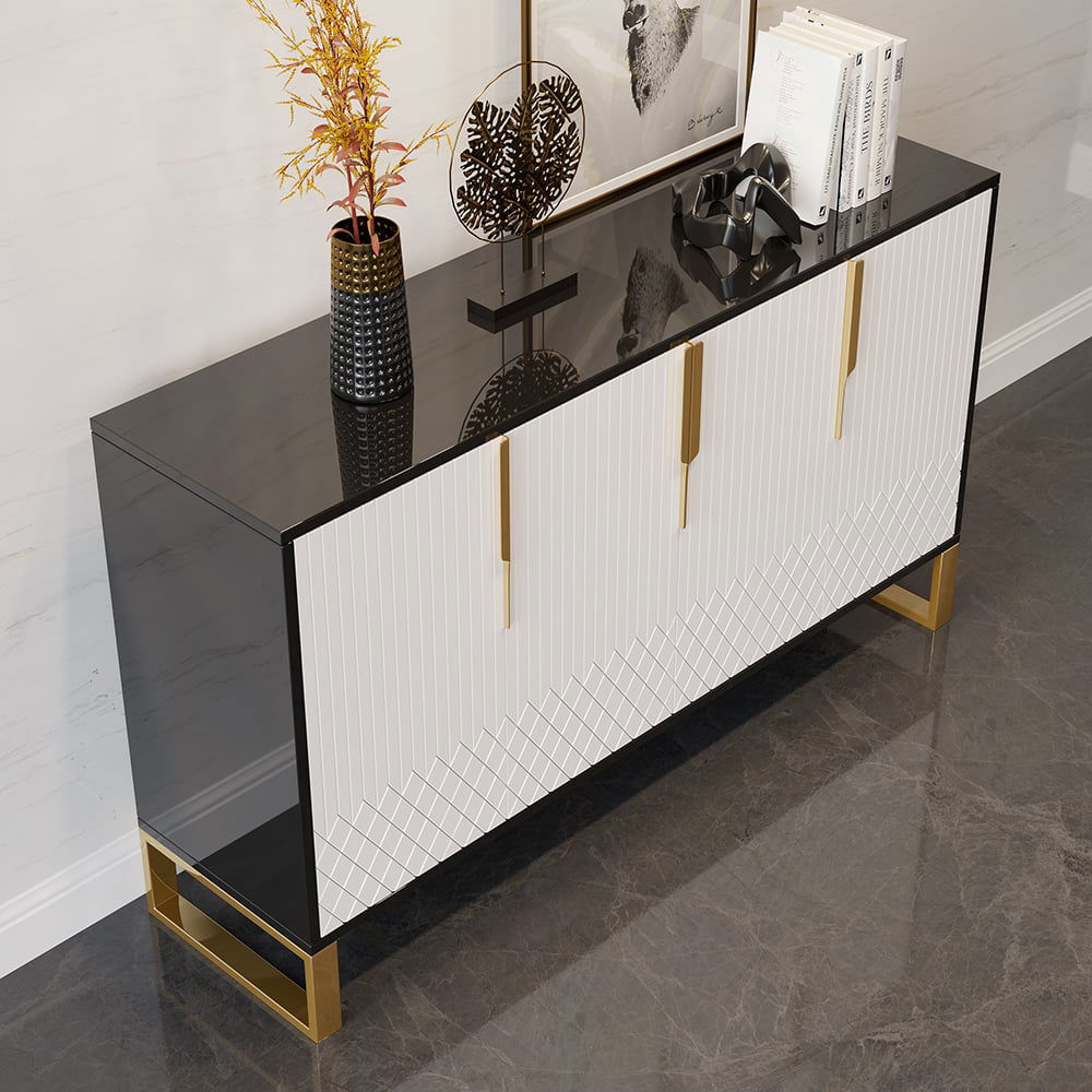 Aro Modern White and Black 1500mm Wide Wood Sideboard Buffet 4 Doors for Kitchen Storage - Homary