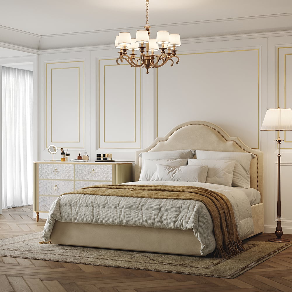 Art Deco 6 Drawer Dresser Capiz Shell Beige Chest Storag Cabinet with Sintered Stone Top - 