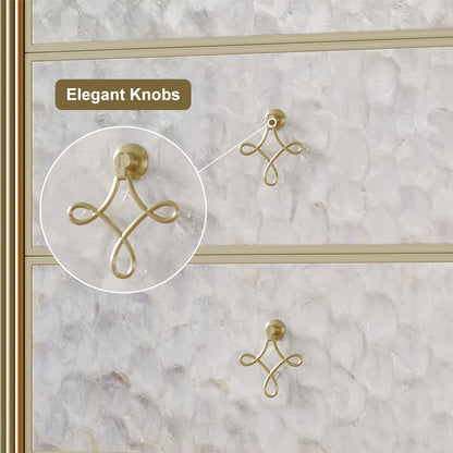 Art Deco 6 Drawer Dresser Capiz Shell Beige Chest Storag Cabinet with Sintered Stone Top - 