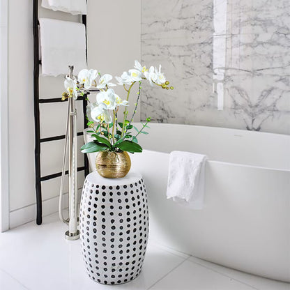Artificial Flower Realistic White Orchids in Vase Set Gold Brushed Ceramic Flower Pots - 
