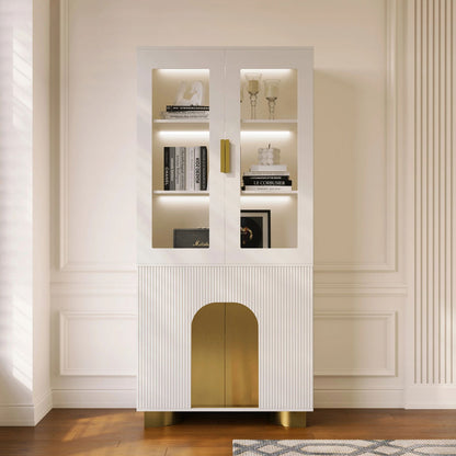Artus Modern Off-White Storage Display Cabinet with Shelves & LED & Backboard - 