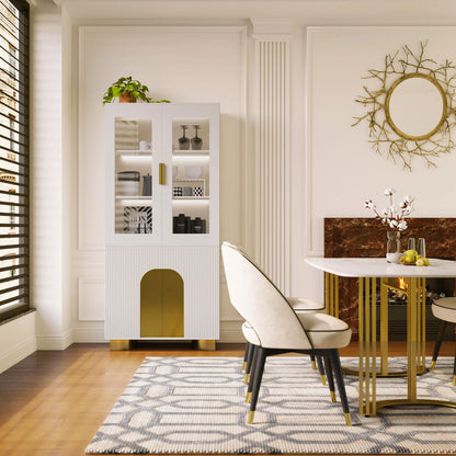 Artus Modern Off-White Storage Display Cabinet with Shelves & LED & Backboard - 