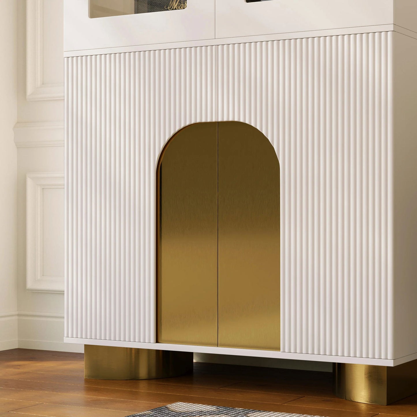 Artus Modern Off-White Storage Display Cabinet with Shelves & LED & Backboard - 